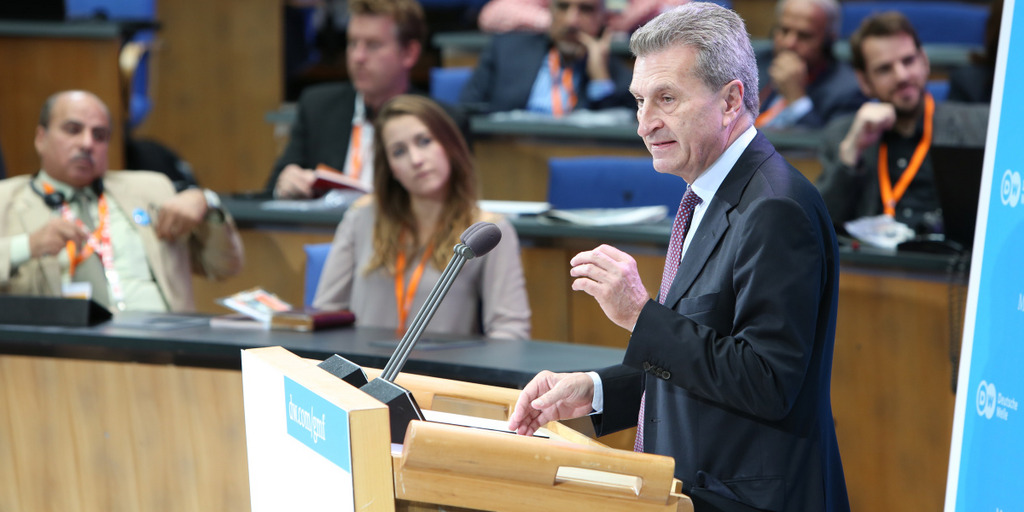 Günther H. Oettinger, seit 2017 EU-Kommissar für Haushalt und Personal, hier bei einer Rede.