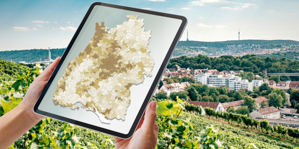 Landkarte von Baden-Württemberg auf einem Tablet