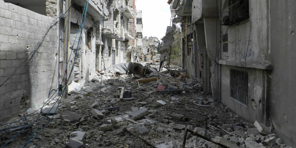 Destroyed street in Homs, Syria