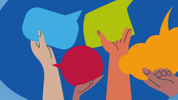 Hände, die Sprechblasen festhalten