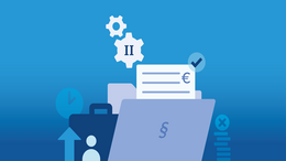 Grafik mit verschiedenen Elementen: Gesetzestext, Zahnräder, Arbeitstasche, Pfeile, €-Zeichen