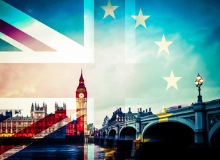 British flag and European stars and big ben on the picture.