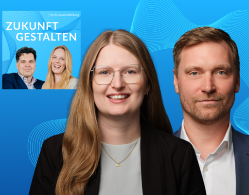 Teaserbild zum Podcast "Zukunft gestalten" mit den Gästen Jana Fingerhut (links) und Gunvald Herdin (rechts). 