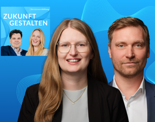 Teaserbild zum Podcast "Zukunft gestalten" mit den Gästen Jana Fingerhut (links) und Gunvald Herdin (rechts). 