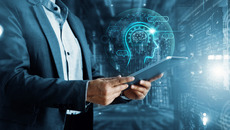 AI, Artificial Intelligence. Machine learning, Chatbot, Businessman using AI technology for data analysis business, coding computer language with digital brain.(© © ipopba - stock.adobe.com)