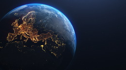 Planet Earth from Space. EU European Countries orange glow highlighted,