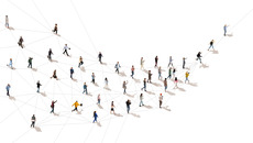 Aerial view on crowd of people in motion connected with line symbolizing communication in modern world. Concept of Internet, online services, social media, technology(© © master1305 - stock.adobe.com)