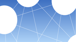 Blauer Farbverlauf von oben nach unten mit drei großen weißen Kreise von denen feine Linien abgehen