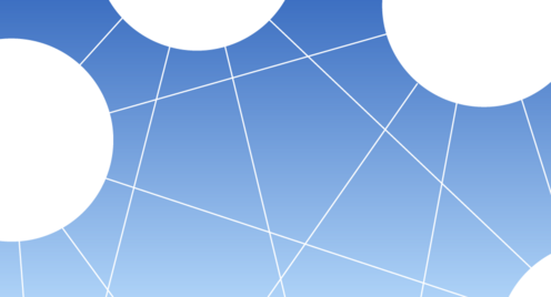 blauer Farbverlauf von oben nach unten mit drei verteilten Kreisen die mit dünnen Linien miteinander verbunden sind