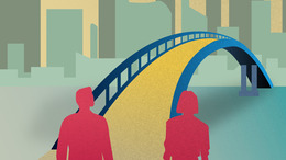 Grafik 2 Personen stehen vor einer Brücke