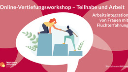 Zeichnung von 2 Frauen, die sich helfen, ein Siegertreppchen zu erklimmen