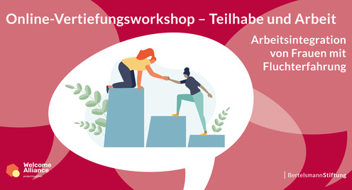 Zeichnung von 2 Frauen, die sich helfen, ein Siegertreppchen zu erklimmen