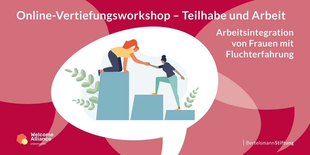 Zeichnung von 2 Frauen, die ein Siegertreppchen erklimmen und sich dabei helfen