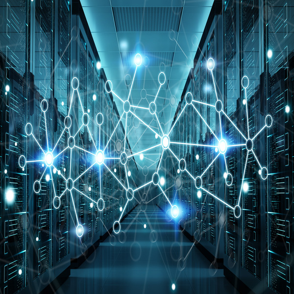 Server room center exchanging cyber datas 3D rendering(© sdecoret)