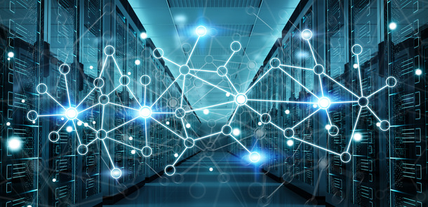 Server room center exchanging cyber datas 3D rendering(© sdecoret)