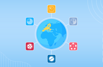 Eine Zeichnung zeigt die Weltkugel, auf der Europa farblich hervorgehoben ist. Die Weltkugel ist umgeben von Symbolen f&uuml;r globale M&auml;chte, Abh&auml;ngigkeiten und Unsicherheiten.