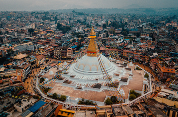 Stupa Bodhnath from air: Kathmandu, Nepal &copy; Raimond Klavins &ndash; stock.adobe.com