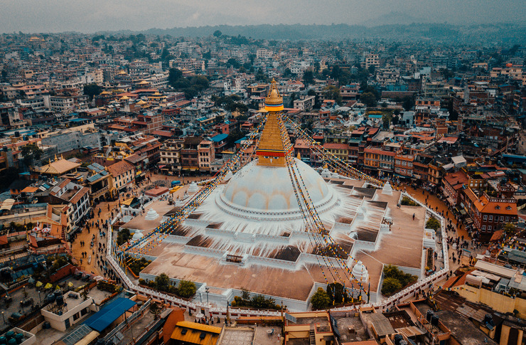 Stupa Bodhnath from air: Kathmandu, Nepal &copy; Raimond Klavins &ndash; stock.adobe.com