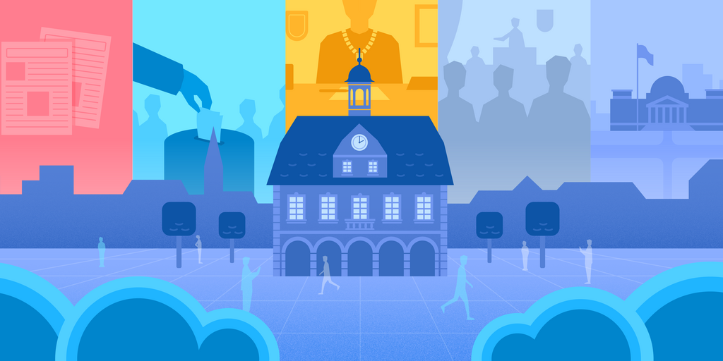 Cover des Debattenbeitrags: Grafische Darstellung eines Rathauses