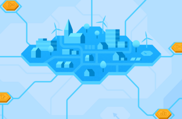 Auf einem hellblauen Hintergrund ist grafisch eine Stadt dargestellt.