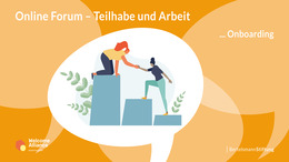 eine Frau hilft einer anderen auf ein Siegertreppchen