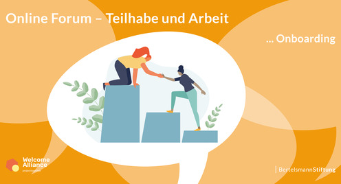 eine Frau hilft einer anderen auf ein Siegertreppchen