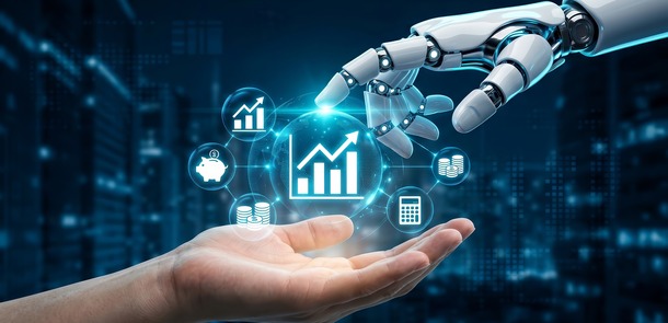 Eine Roboterhand und eine menschliche Hand berühren sich. (© <p>© NimVisuals - stock.adobe.com/KI-generiert</p>)