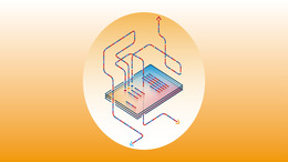 Orange background, with a stack of paper in the center, from which arrows point in different directions and are jumbled together.