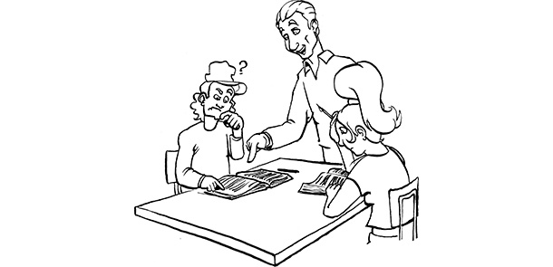 Jugendliche in der Klasse; einer davon ist sehr konzentriert