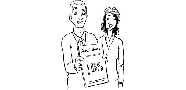 Zwei Mitarbeiter der Bertelsmann Stiftung zeigen einen Ausbildungsbericht