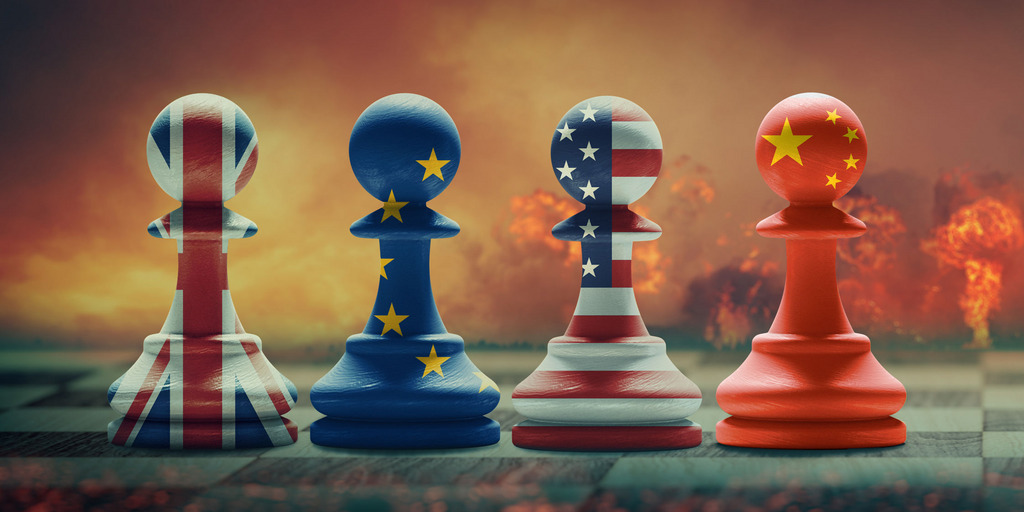 Chess figures with diffrent national flag as color