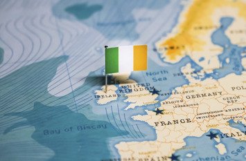 Flag of Ireland on a World Map
