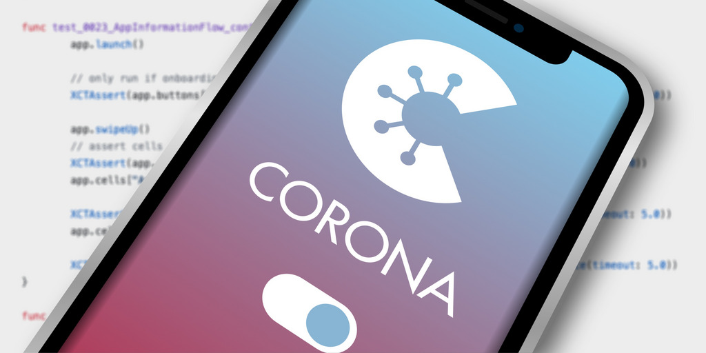 Handy mit Corona Warn-App zu sehen