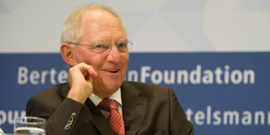 German Finance Minister Wolfgang Schäuble speaks at the discussion hosted by the Bertelsmann Foundation.