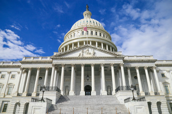 Außenansicht des Kapitols in Washington DC, des Gebäudes des US-Kongresses.
