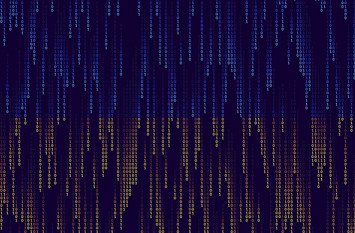 3D-Flag of the ukraine with falling binary digits