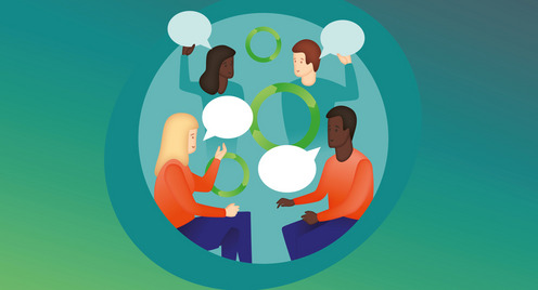 Illustration Menschen mit Sprechblasen