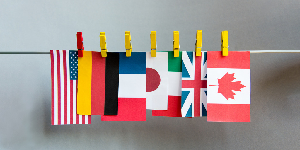 Flags of the countries of the G7 summit