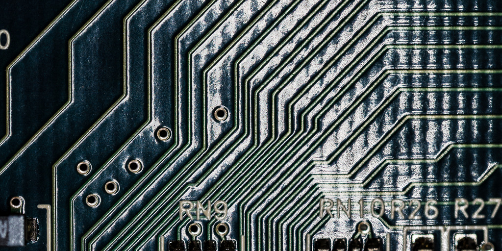 Detailed view of a printed circuit board.