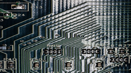 Detailed view of a printed circuit board.