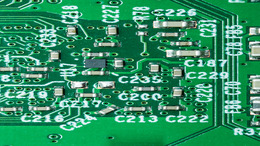 Detailed view of a printed circuit board.