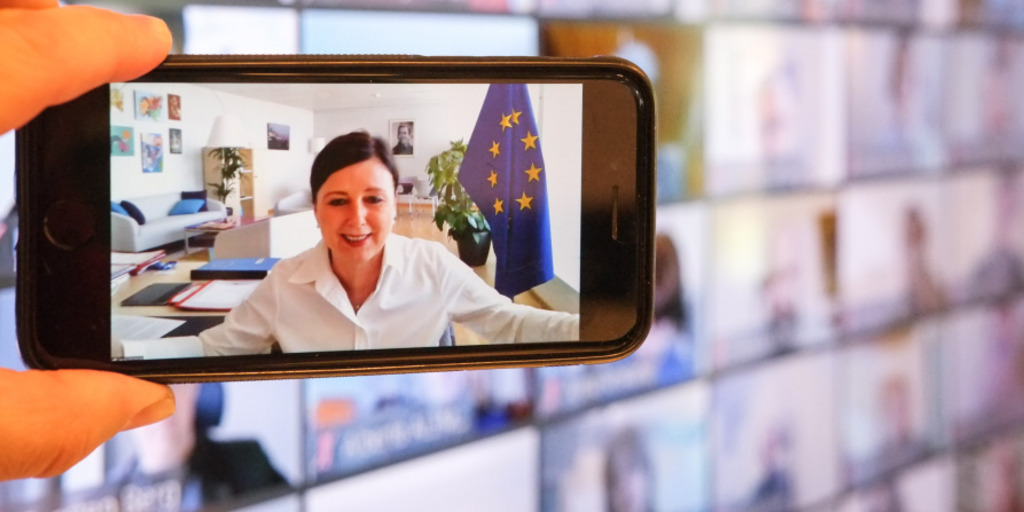 VP Jourova on the screen of a mobile phone