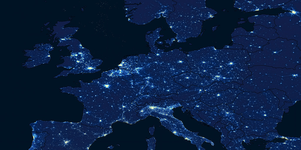 Europe from above at night