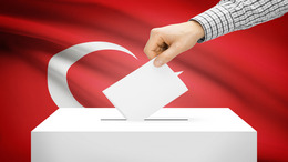 Voting concept - Ballot box with national flag on background - Turkey