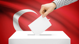 Voting concept - Ballot box with national flag on background - Turkey