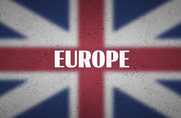 UK politics poster with the word "Europe" on a Union Jack flag