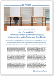 Cover EINWURF 2/2021 Der „Corona-Effekt" – Warum die Pandemie der Wahlbeteiligung schaden und ihre soziale Spaltung vertiefen könnte