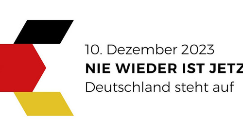 Logo zur Solidaritätskundgebung "Nie wieder ist jetzt! Deutschland steht auf"