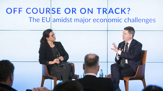 Paschal Donohoe, irischer Minister für öffentliche Ausgaben und Präsident der Eurogruppe, im Gespräch mit Dr. Katharina Gnath