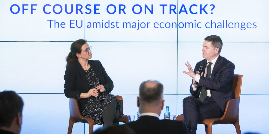 Paschal Donohoe, irischer Minister für öffentliche Ausgaben und Präsident der Eurogruppe, im Gespräch mit Dr. Katharina Gnath